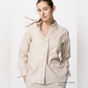 Uniqlo premium linen shirt long sleeve XS & Small in natural